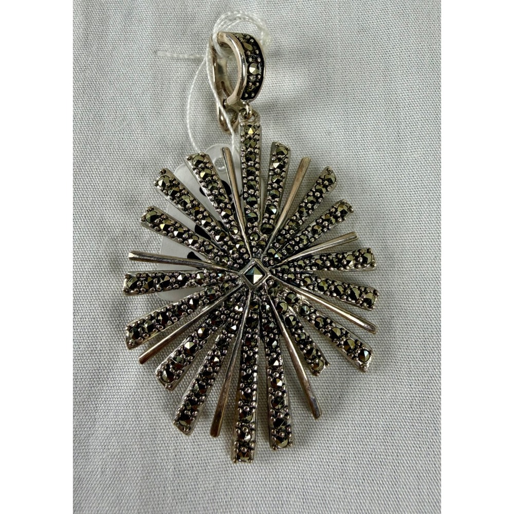 Vintage Sterling Silver Marcasite Sunburst Pendant Thailand A925 Starburst Star
